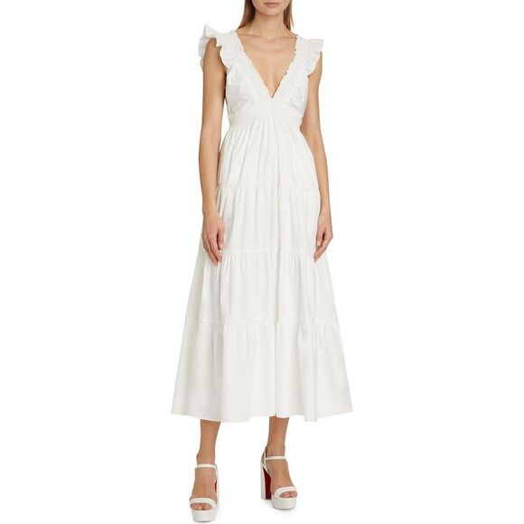 LoveShackFancy Womens Arnene Poplin Smocking Tiered Maxi Dress Small White - NWT - Picture 2 of 6